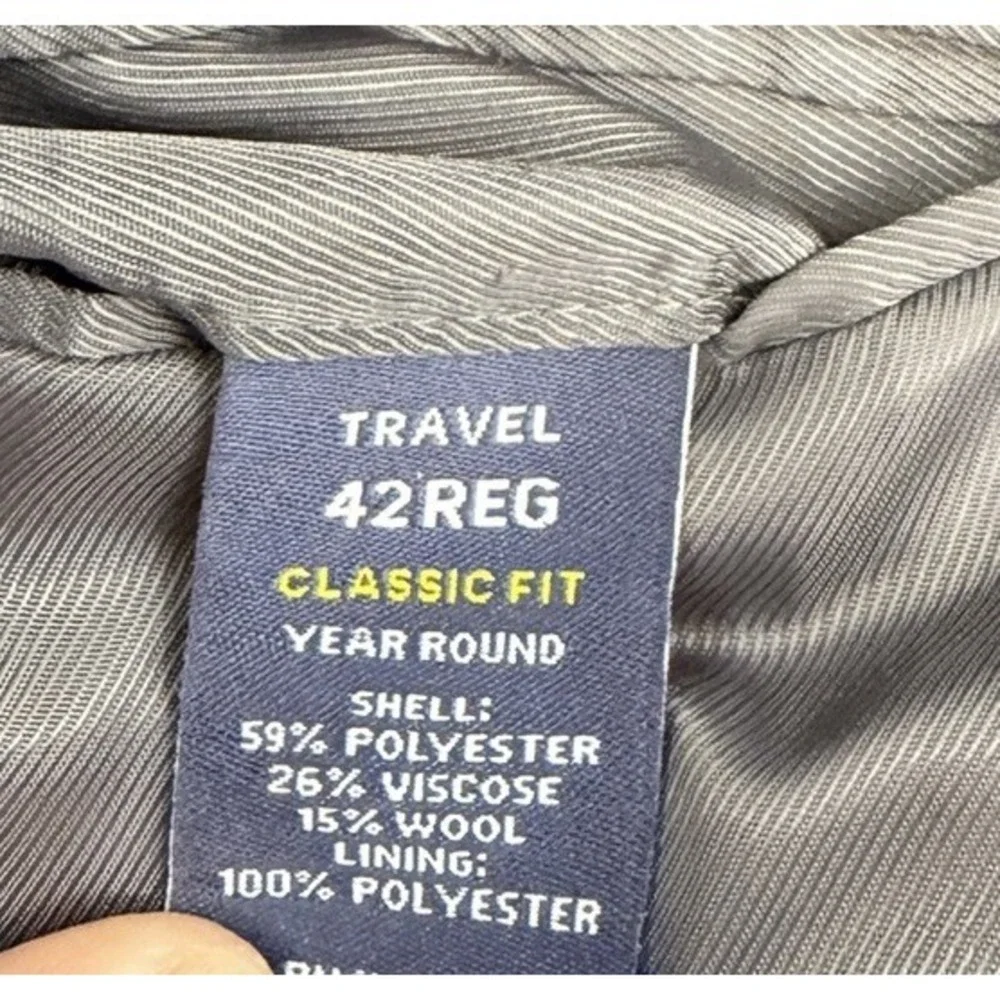 Stafford Travel Blazer Mens 42R Blue and Gray Houndstooth Classic Fit Year Round